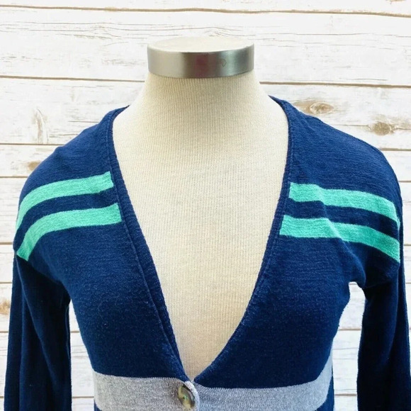 ARIZONA Women Long Sleeve Button Down Striped V-Neck Cardigan Top Size Small - Picture 2 of 11
